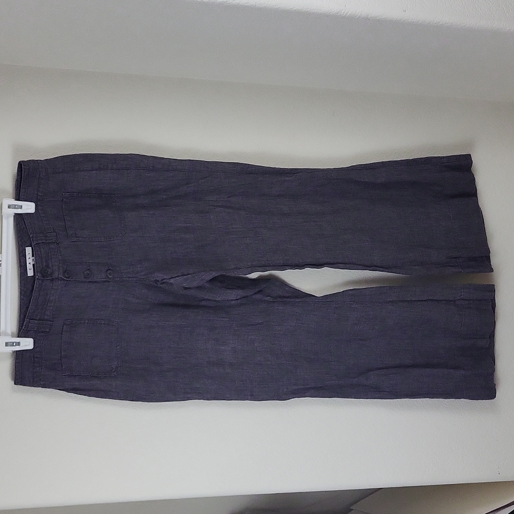 Cabi Wide Flare Leg Dark Gray Button Fly Linen Pants Size 14